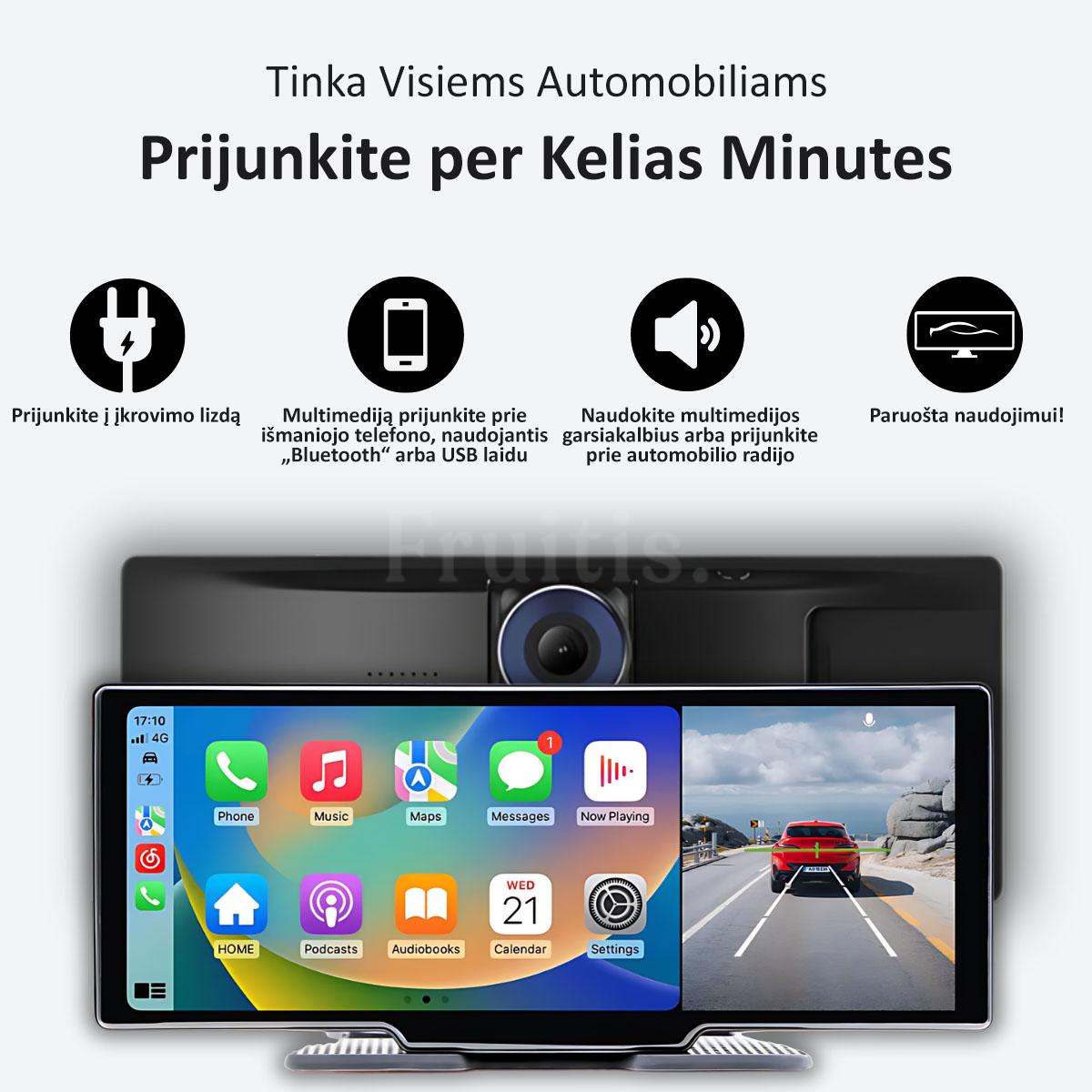 Universali Automobilio Multimedija su „Apple CarPlay“, „Android Auto“ ir Vaizdo Registravimu