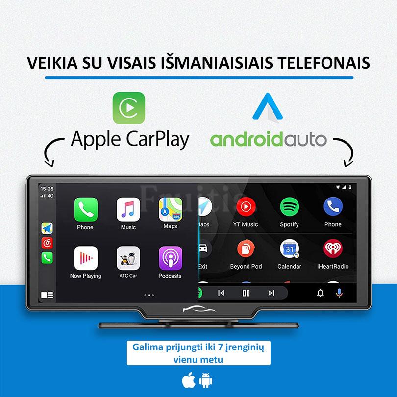 Universali Automobilio Multimedija su „Apple CarPlay“, „Android Auto“ ir Vaizdo Registravimu